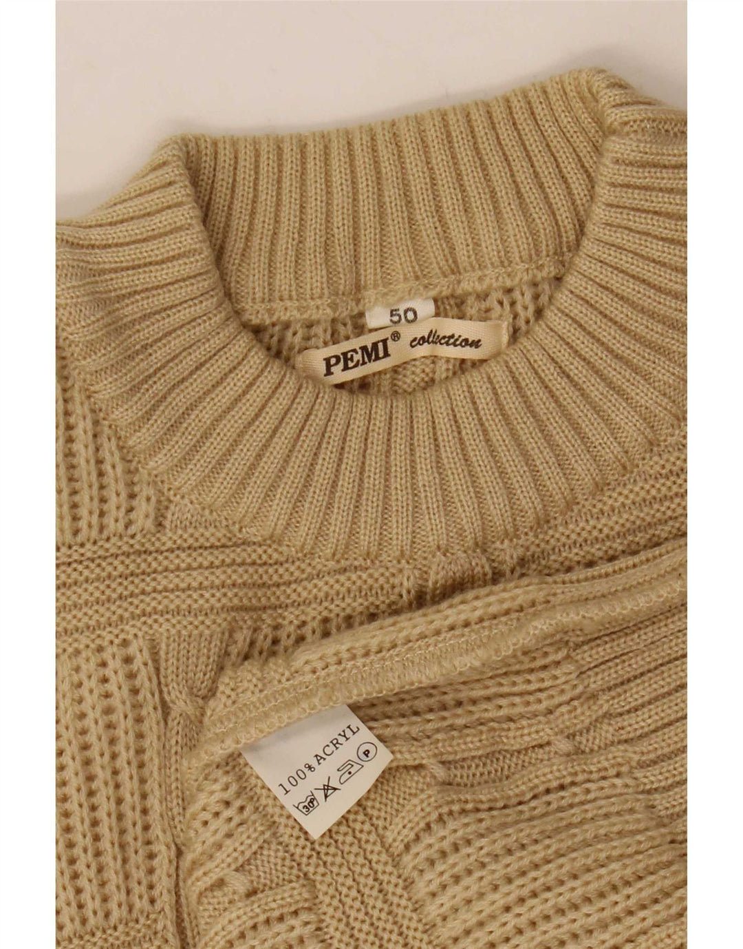 Vintage Herre Crew Neck Jumper Sweater IT 50 Medium Beige Akryl