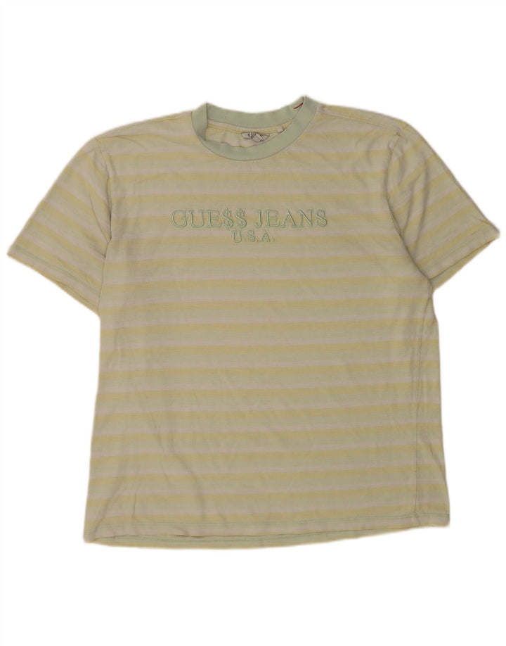 Guess Herre Grafisk T-Shirt Top Stor Gul Stribet