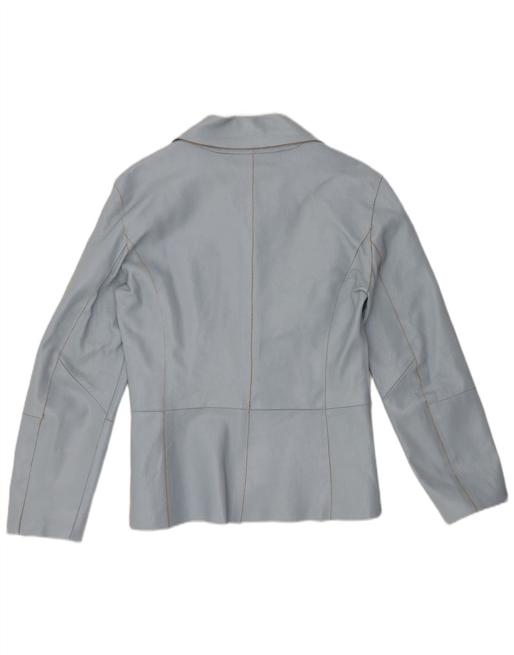 VINTAGE Dame 2-knaps læder blazerjakke UK 12 Medium Blue