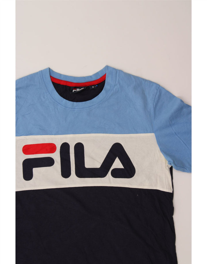 FILA Mens Graphic T-Shirt Top Medium Navy Blue Colourblock Cotton Vintage Fila and Second-Hand Fila from Messina Hembry 