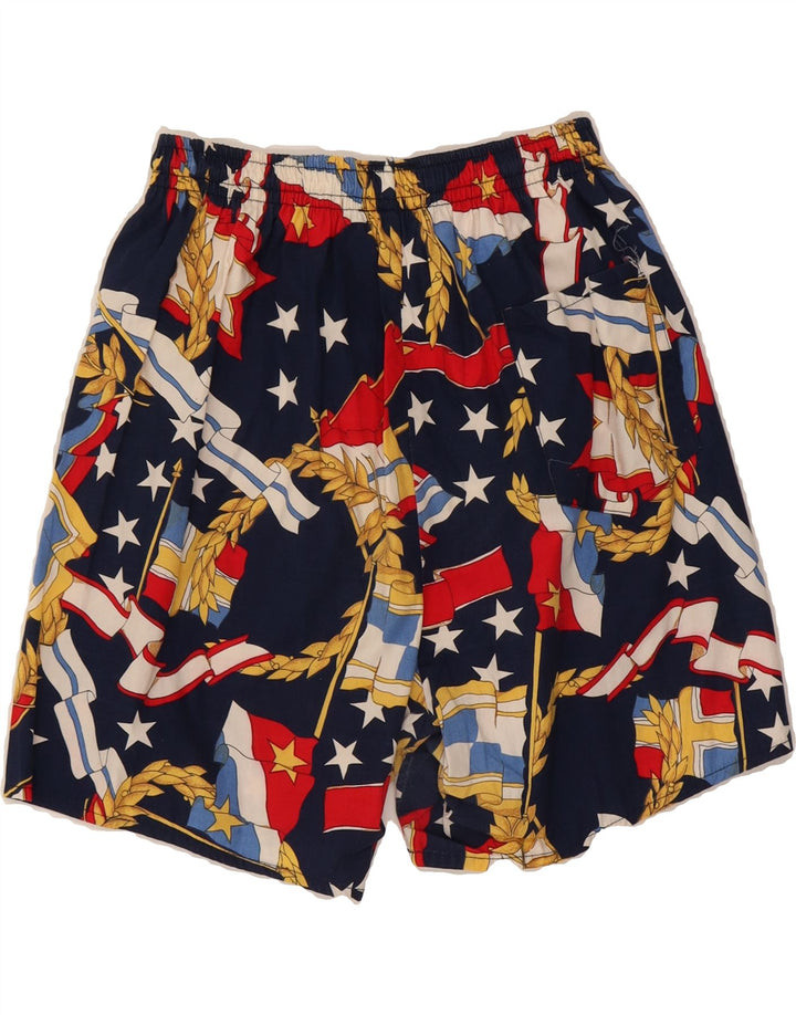 VINTAGE Mens Abstract Pattern Sport Shorts IT 48 Medium  Navy Blue Cotton Vintage Vintage and Second-Hand Vintage from Messina Hembry 