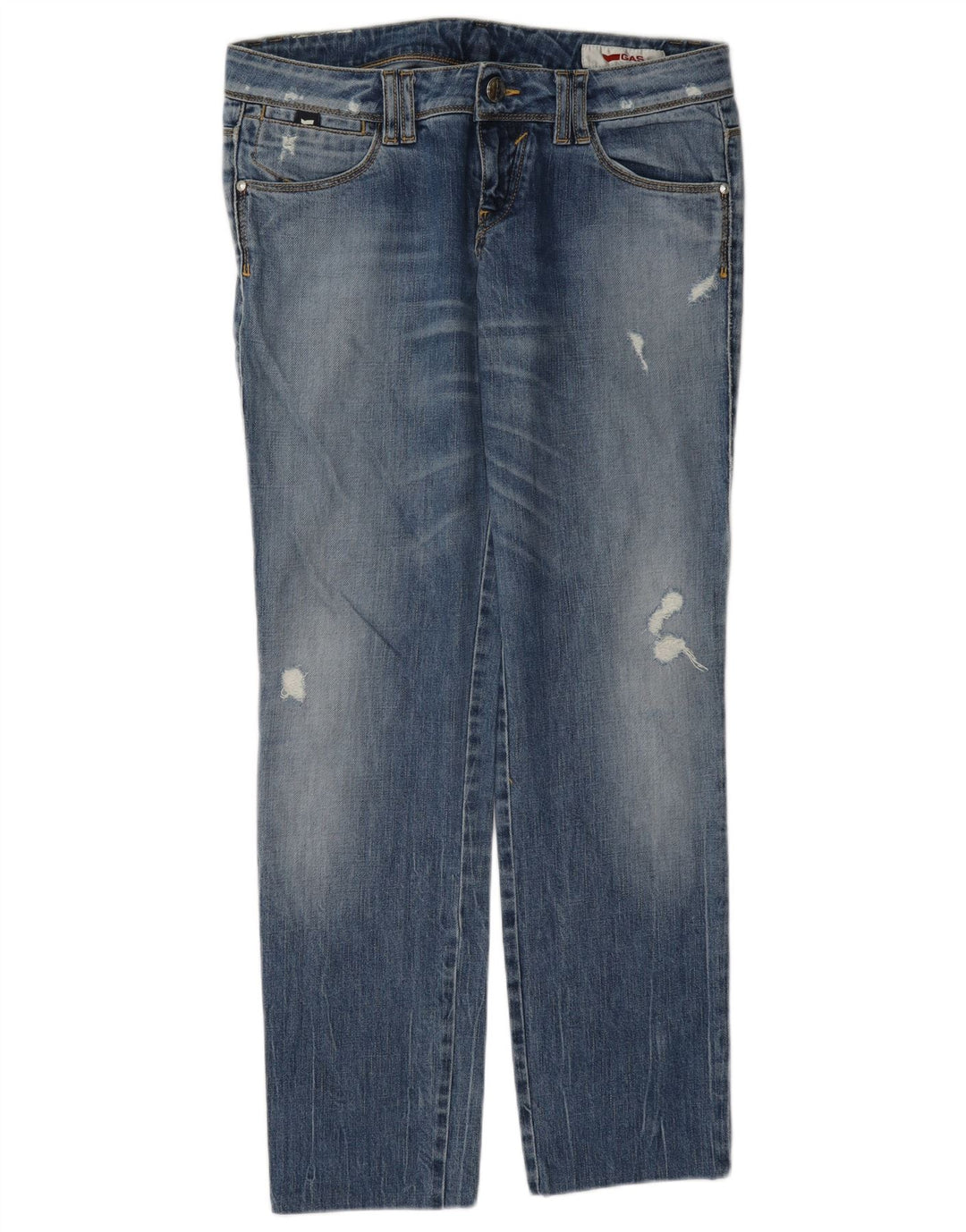 Gas Dame Distressed Straight Jeans W30 L30 Blå Bomuld