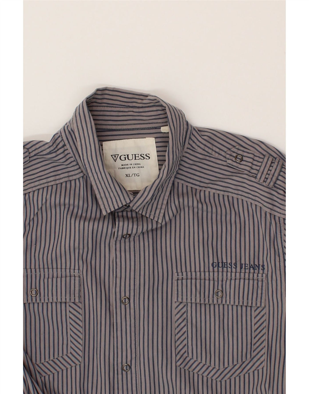 GUESS Mens Shirt XL Grey Pinstripe Cotton Vintage Guess and Second-Hand Guess from Messina Hembry 