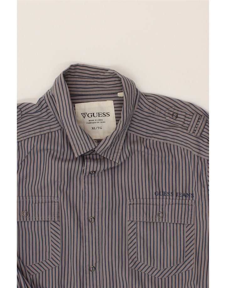 GUESS Mens Shirt XL Grey Pinstripe Cotton Vintage Guess and Second-Hand Guess from Messina Hembry 