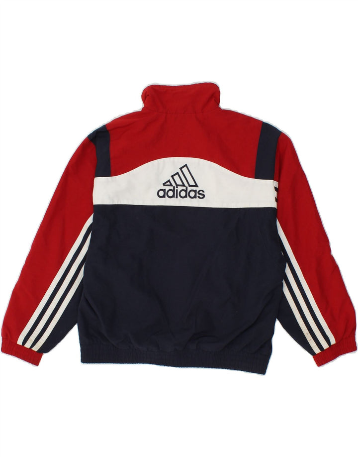 ADIDAS Boys Graphic Tracksuit Top Jacket 9-10 Years Navy Blue Colourblock Vintage Adidas and Second-Hand Adidas from Messina Hembry 
