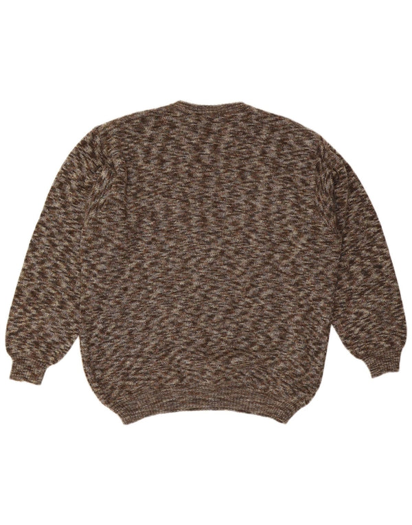VINTAGE Herre V-hals sweater Stor Brun Flecked Uld