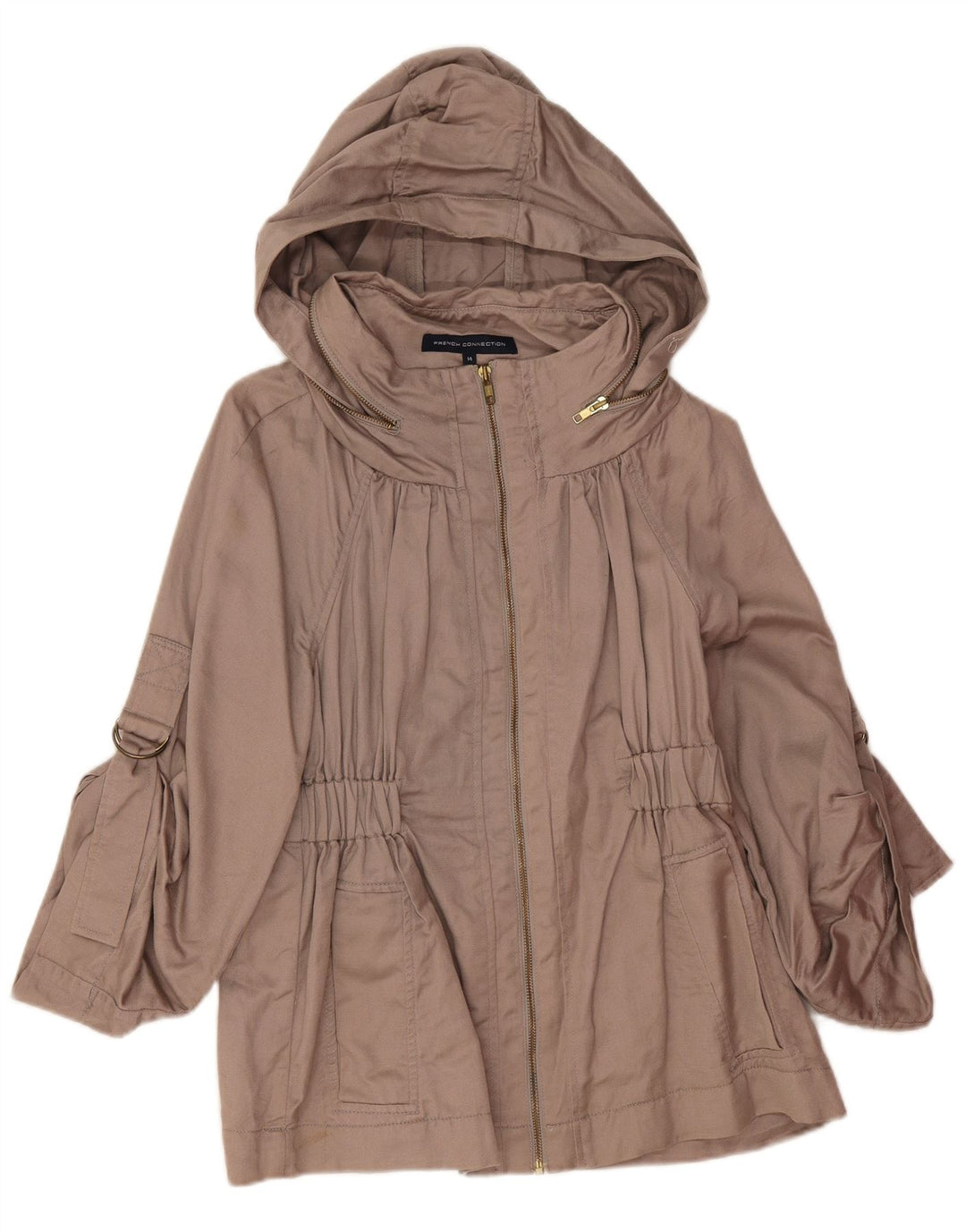 French Connection Dame Hooded Utility Jacket UK 14 Large Beige Cotton