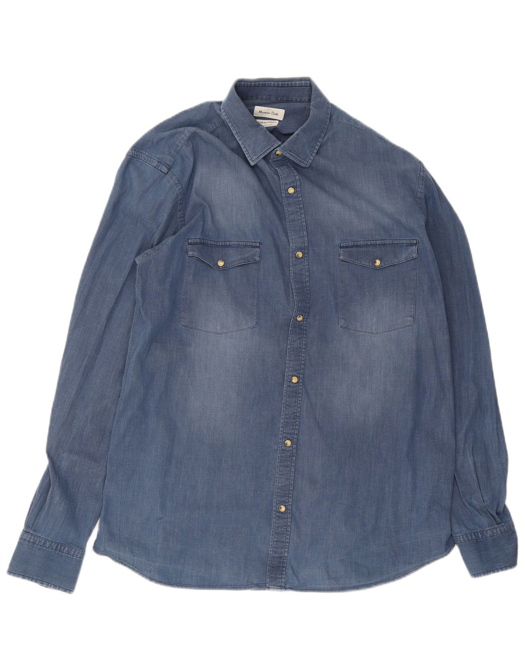 Massimo Dutti Herre Regular Fit Denim Shirt XL Blå Bomuld