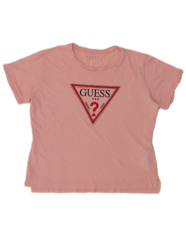 Guess Kvinder Oversized grafisk T-shirt Top UK 8 Small Pink Bomuld