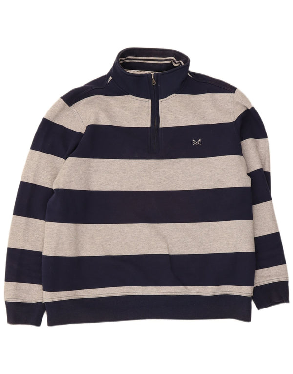 Besætningstøj Herre Zip Neck Sweatshirt Jumper 2XL Navyblå stribet bomuld