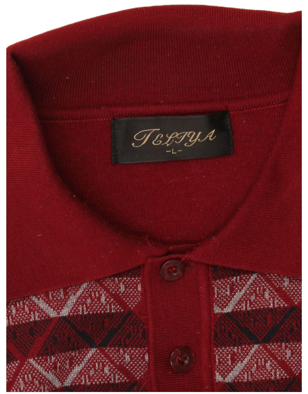 VINTAGE Herre Polo Neck Jumper Sweater Stor Bourgogne Geometrisk