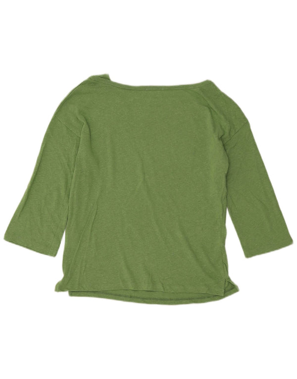 BENETTON Dame Crop Top 3/4 ærmer UK 12 Medium Green Flecked Bomuld