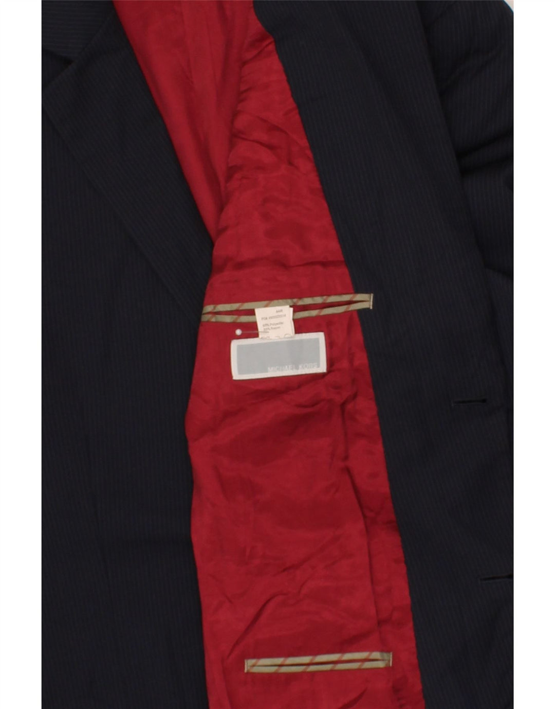 MICHAEL KORS Mens 2 Button Blazer Jacket UK 44 2XL Navy Blue Pinstripe Vintage Michael Kors and Second-Hand Michael Kors from Messina Hembry 