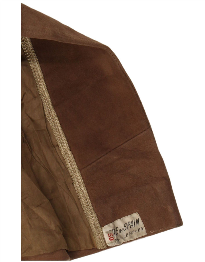 VINTAGE Dame Ruskind Dobbeltradet Frakke EU 50 3XL Brunt Læder