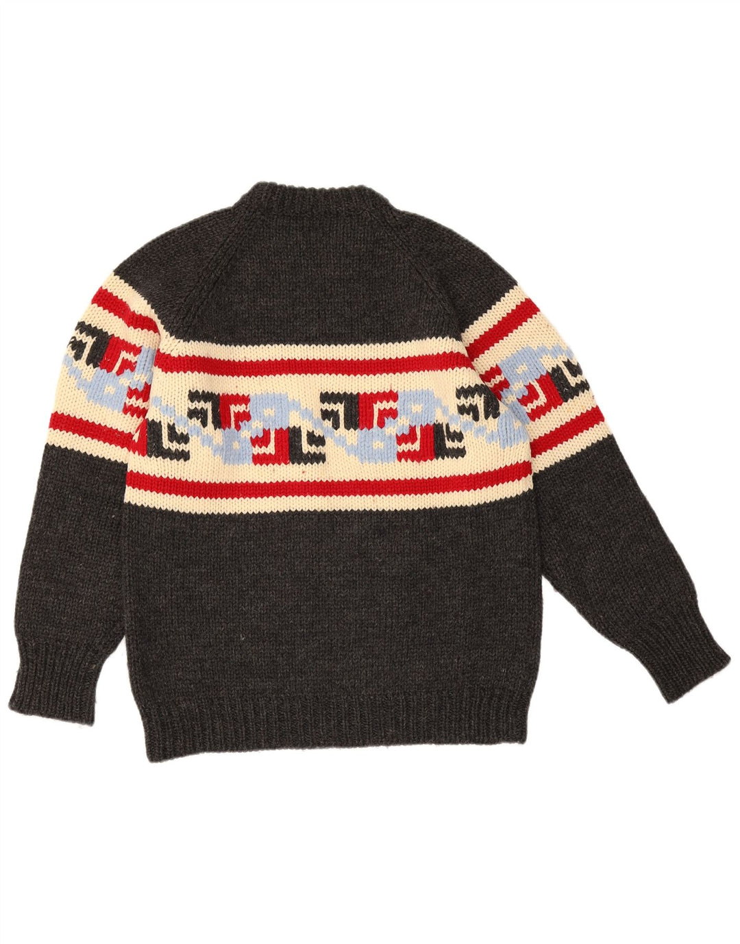 Vintage mænd med rund hals sweater mellemgrå geometrisk