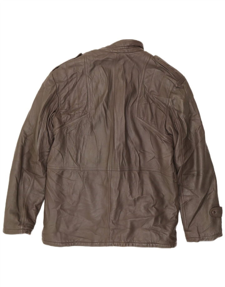 VINTAGE Herre Læderjakke IT 54 2XL Brunt Læder