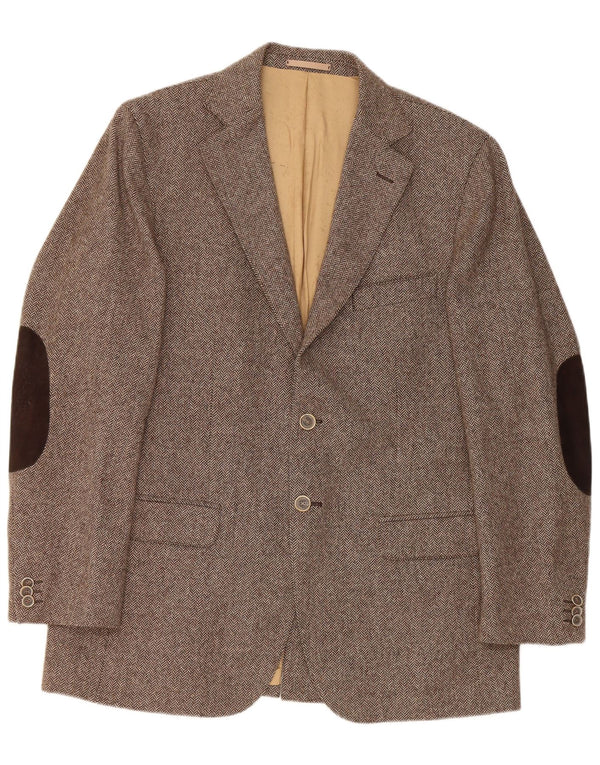 Massimo Dutti Mens 2 Button Blazer Jacket EU 52 Large Brown Herringbone