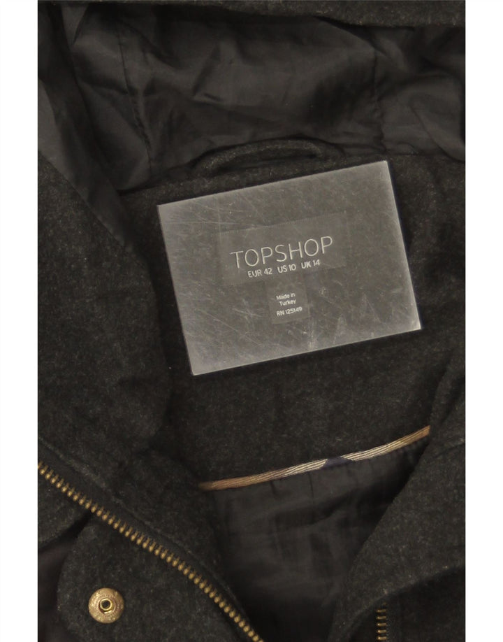 Topshop Dame Hætte Quiltet Jakke UK 14 Stor Sort Polyester