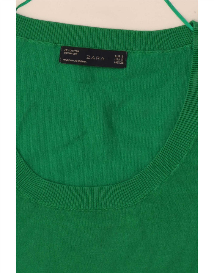 Zara Dame Bluse Top UK 8 Lille Grøn Bomuld