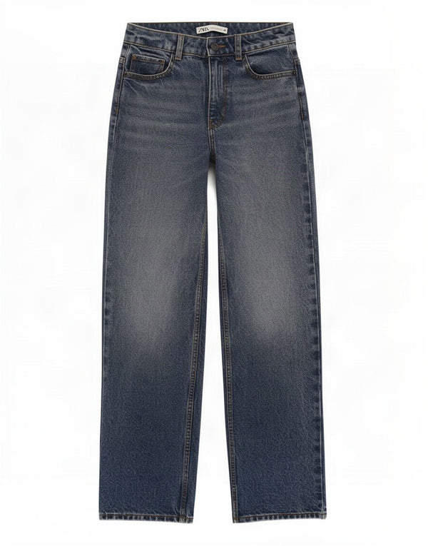 Zara Dame Straight Jeans EU 34 2XS W24 L30 Blå Bomuld