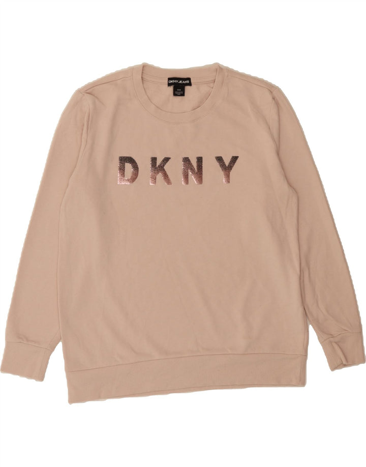DKNY Womens Graphic Sweatshirt Jumper UK 14 Medium Pink Cotton Vintage Dkny and Second-Hand Dkny from Messina Hembry 