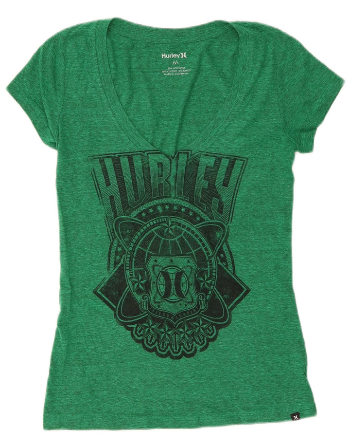 Hurley Womens Grafisk T-Shirt Top UK 12 Medium Green Polyester
