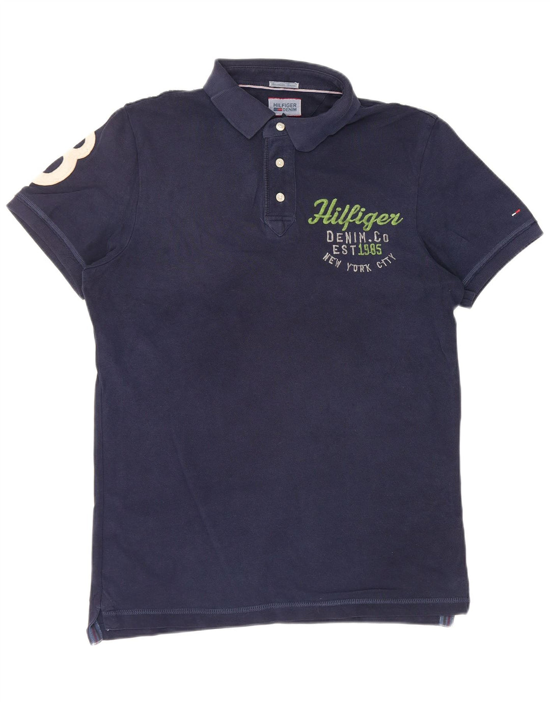 TOMMY HILFIGER Mens Graphic Polo Shirt Medium Navy Blue Cotton