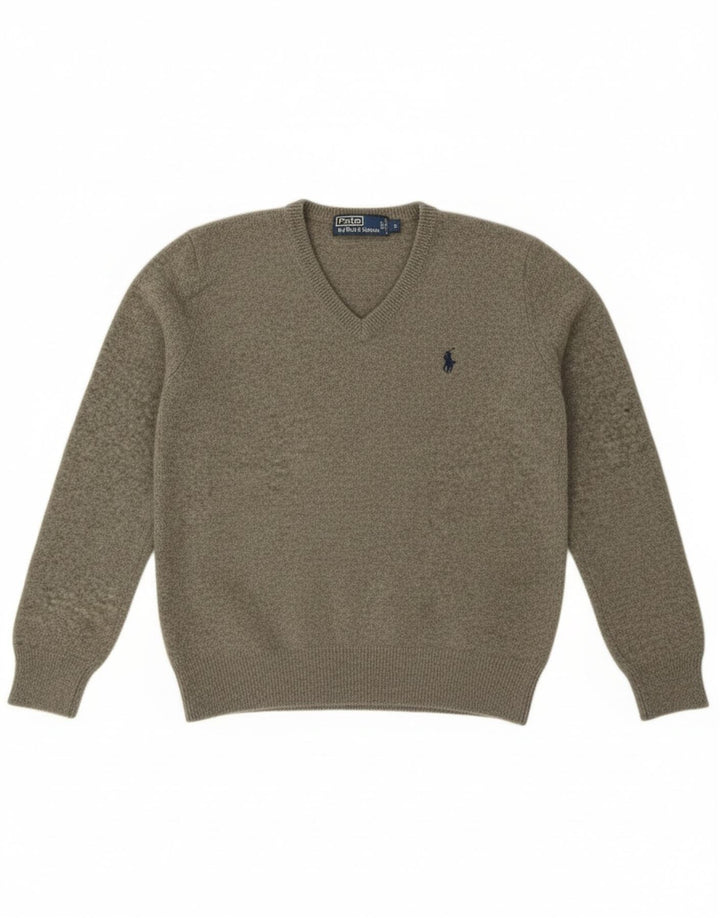 Polo Ralph Lauren Dame V-hals sweater UK 10 Small Khaki Wool