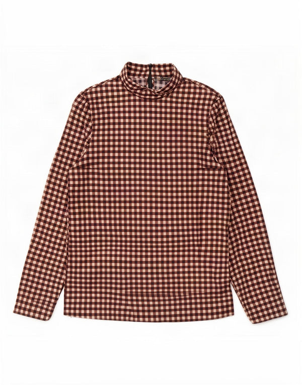 Cos Dame Langærmet Bluse Top UK 12 Medium Brun Gingham Bomuld