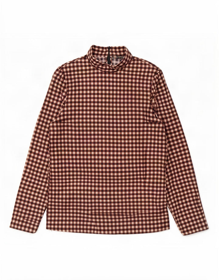 Cos Dame Langærmet Bluse Top UK 12 Medium Brun Gingham Bomuld