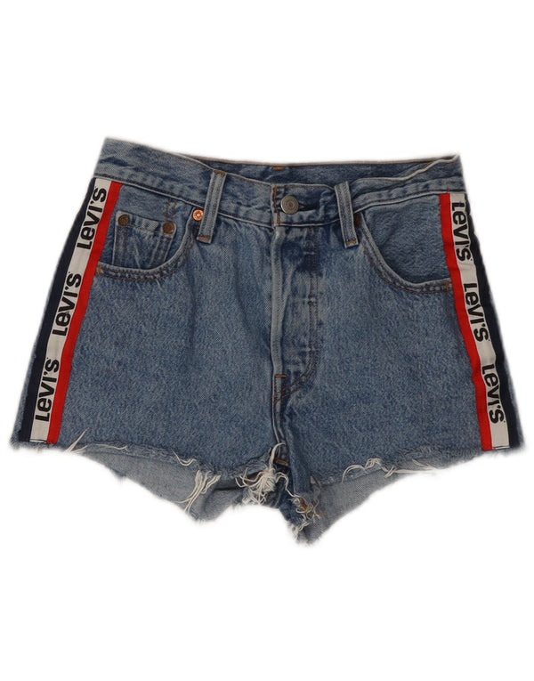 Levi's Womens 501 grafiske denimshorts W23 2XS blå farveblok bomuld