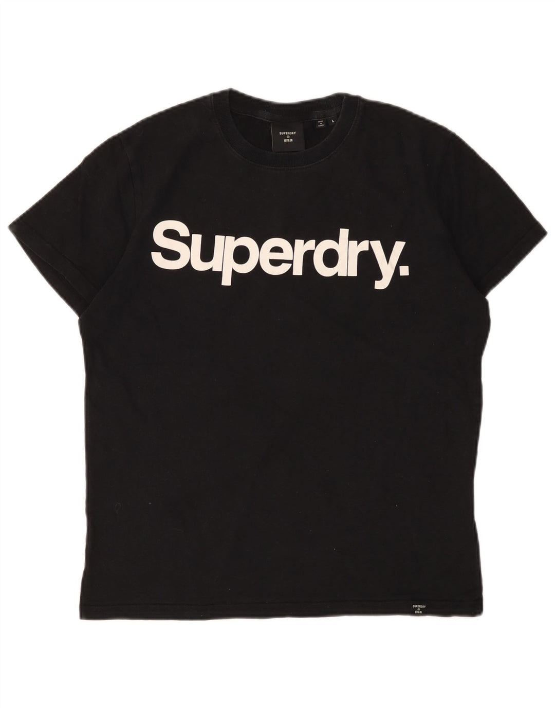 SUPERDRY Dame Grafisk T-Shirt Top UK 16 Stor Sort Bomuld