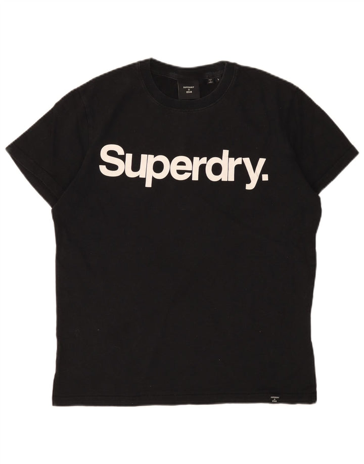 SUPERDRY Dame Grafisk T-Shirt Top UK 16 Stor Sort Bomuld
