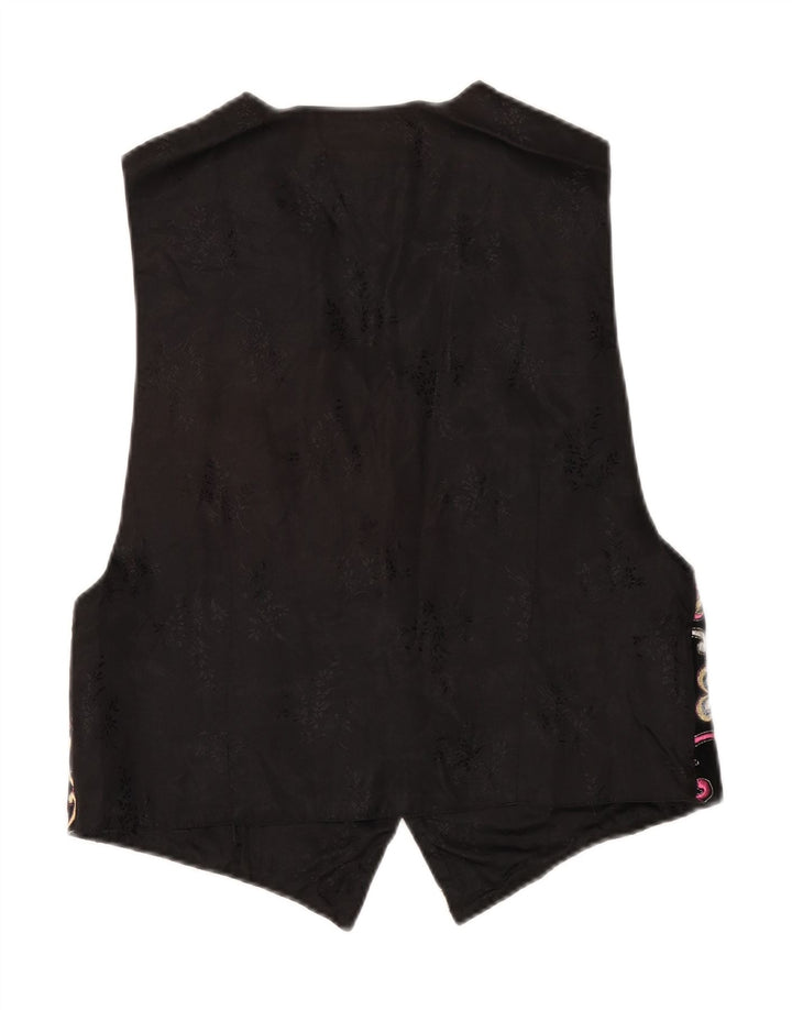 VINTAGE Womens Waistcoat UK 14 Medium Black Floral Viscose Vintage Vintage and Second-Hand Vintage from Messina Hembry 