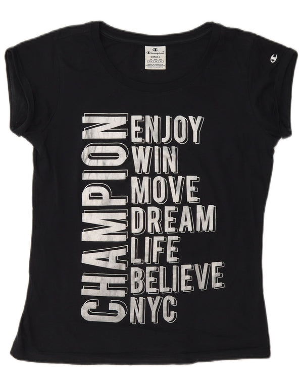 Champion Dame Grafisk T-Shirt Top UK 10 Small Navy Blue