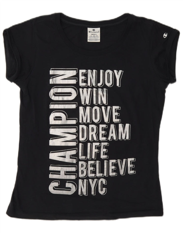 Champion Dame Grafisk T-Shirt Top UK 10 Small Navy Blue