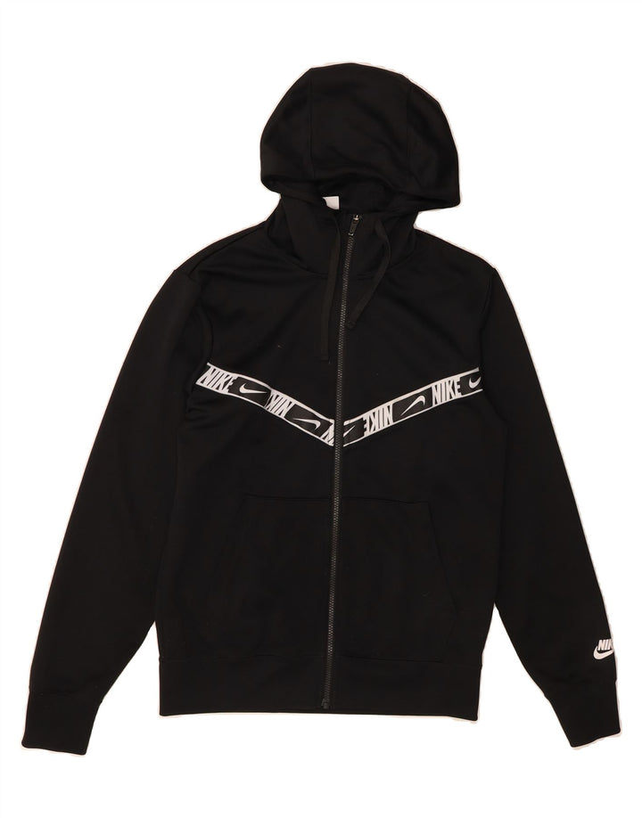 NIKE Mens Graphic Zip Hoodie Sweater Small Black Polyester Vintage Nike and Second-Hand Nike from Messina Hembry 