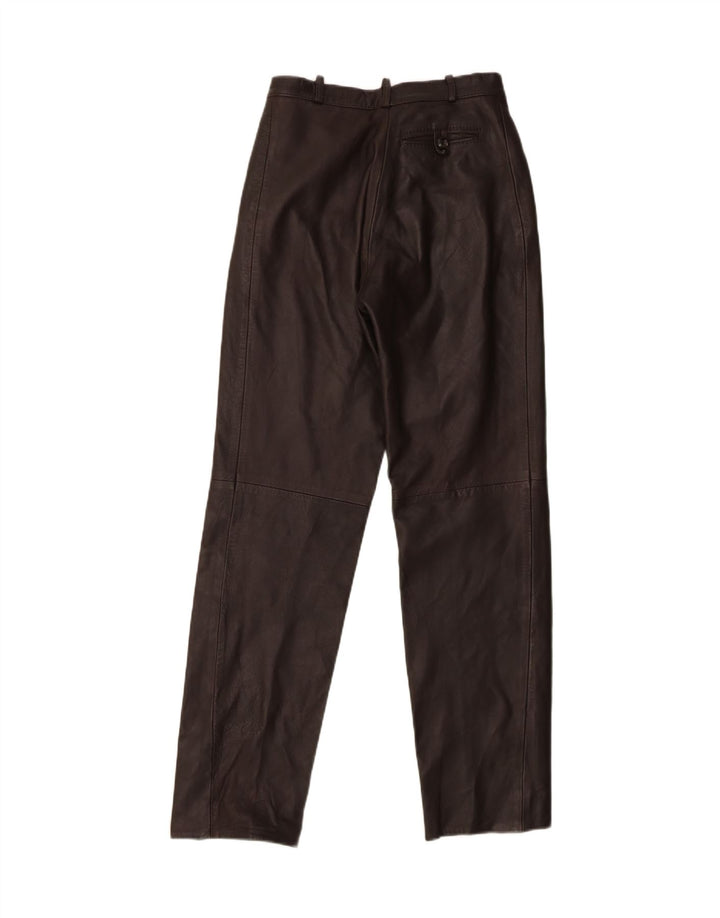 VINTAGE Womens Straight Leather Trousers W26 L32 Brown