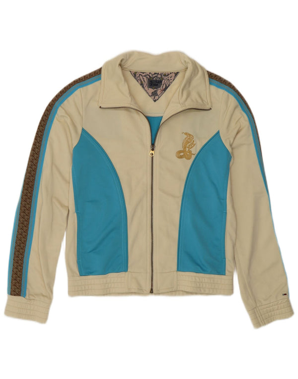 TOMMY HILFIGER Womens Tracksuit Top Jacket UK 10 Small Beige Colourblock