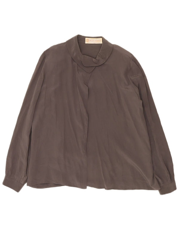 VINTAGE skjortebluse til kvinder UK 14 Stor grå silke