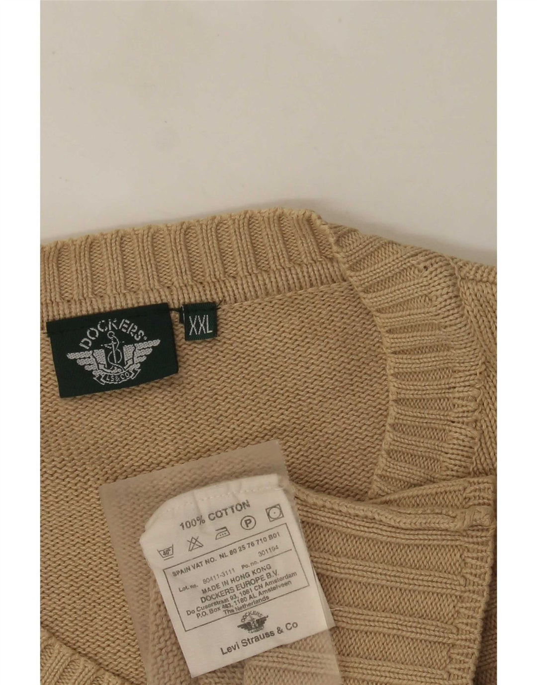 Dockers Herre V-hals sweater 2XL Beige Bomuld
