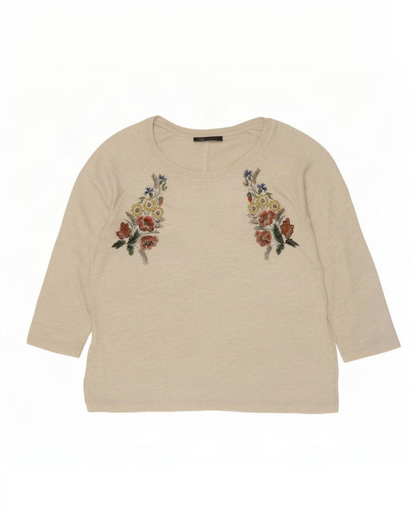 Marks & Spencer Womens Graphic Top 3/4 Sleeve UK 12 Medium Off White Floral
