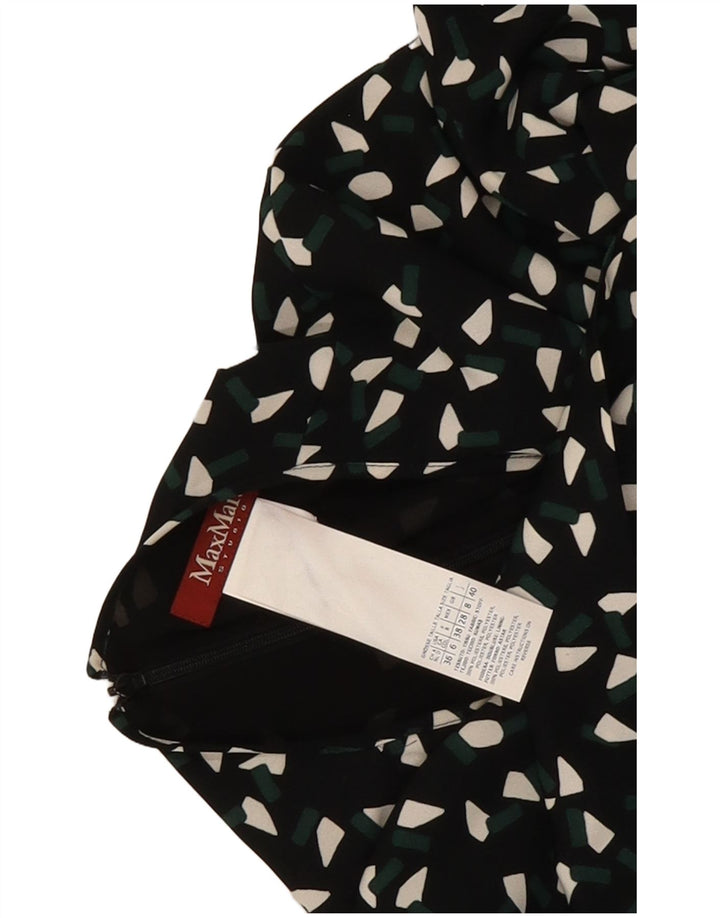 Max Mara Dame 3/4 ærme Skift Kjole UK 8 Lille sort geometrisk polyester
