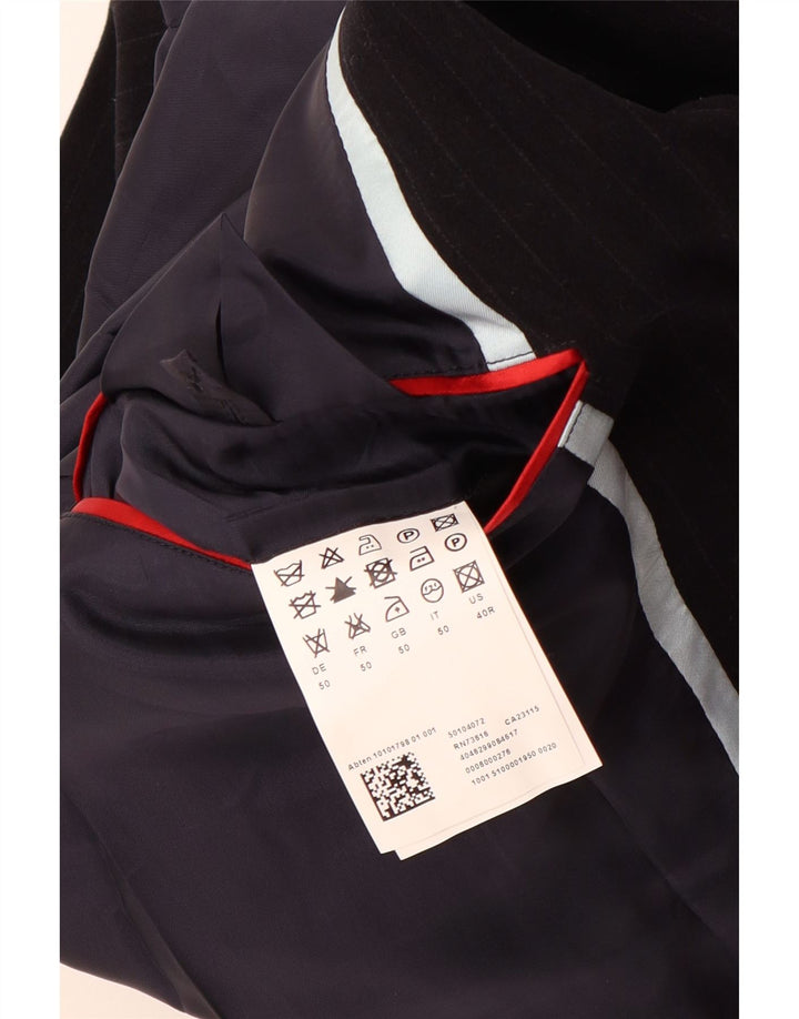 HUGO BOSS Herre 2-knaps blazerjakke EU 50 Stor sort nålestribet bomuld