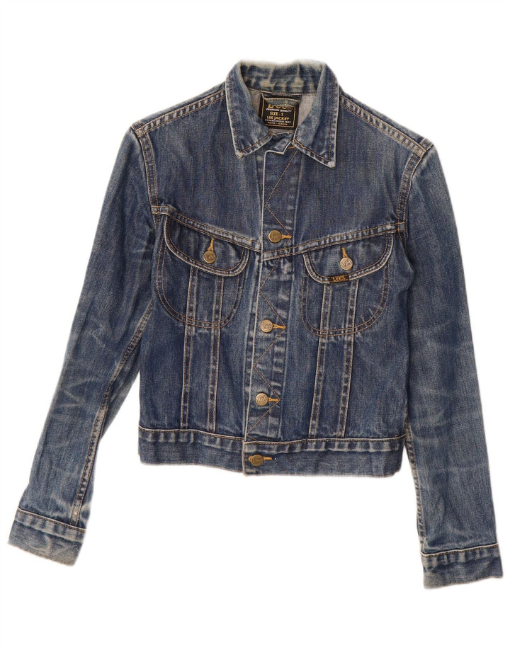 LEE Dame Crop Denim Jacket UK 10 Small Blue Cotton
