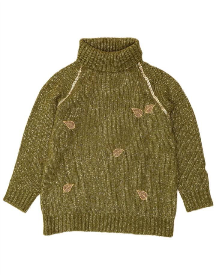 VINTAGE Dame Rullehals Sweater UK 16 Stor Grøn Flecked Acryl