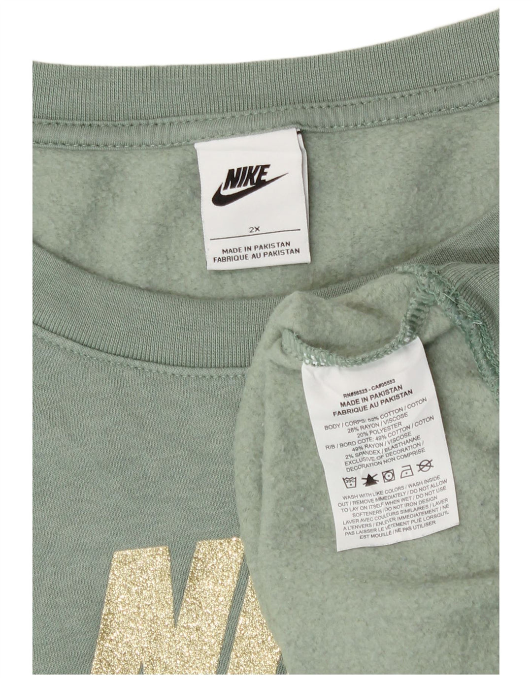 Nike Dame Grafisk Oversized Sweatshirt Jumper UK 20 2XL Grøn Bomuld