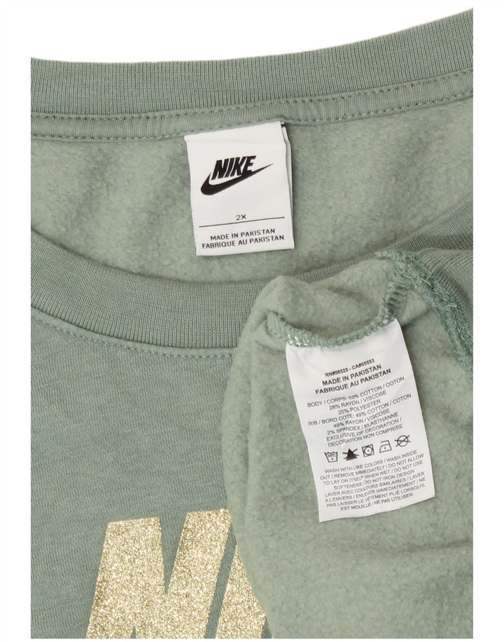 Nike Dame Grafisk Oversized Sweatshirt Jumper UK 20 2XL Grøn Bomuld