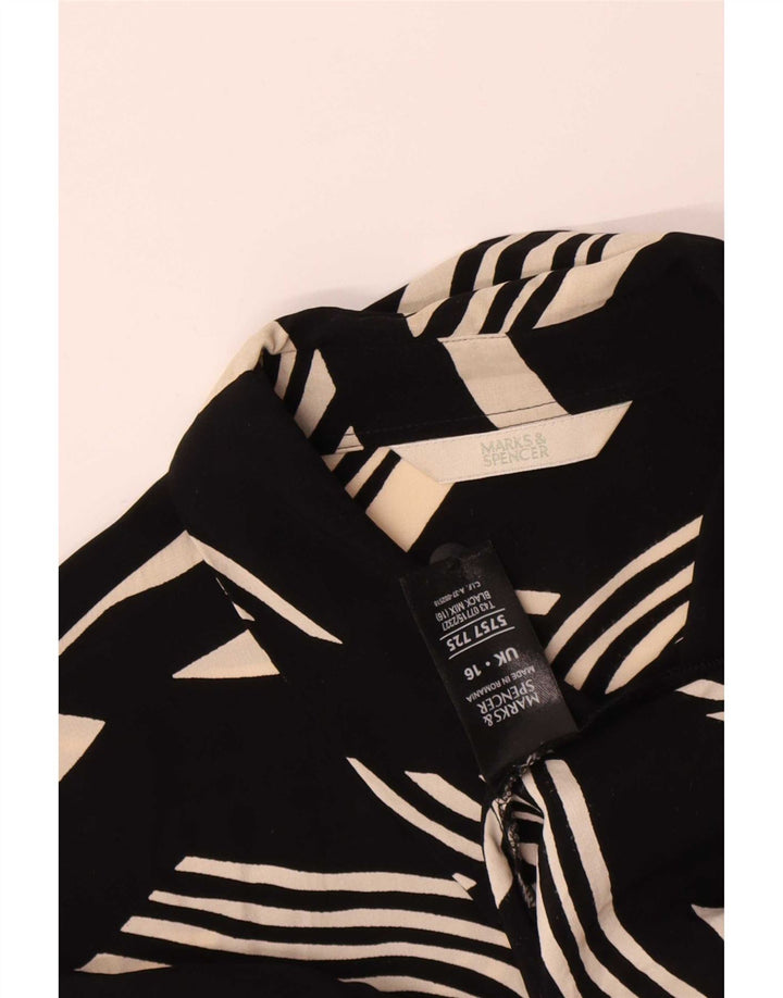 Marks & Spencer Kvinders Abstrakt mønster Skjorte UK 16 Large Black Viscose