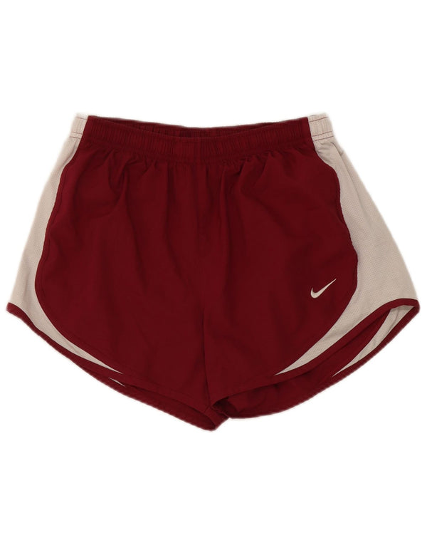 Nike Dame Dri Fit Sports Shorts UK 10 Small Burgundy Colourblock Polyester